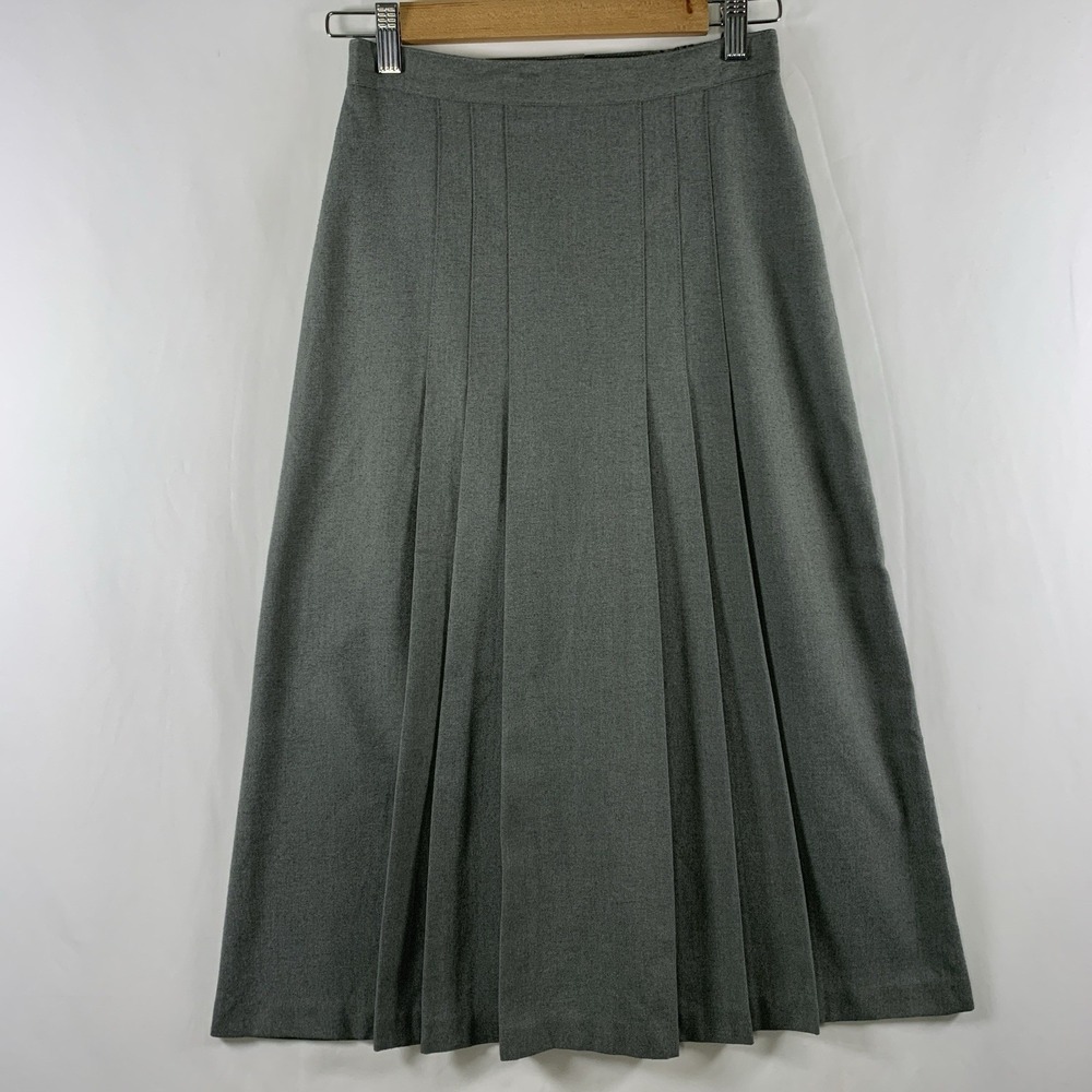 VTG 90s Womens Pleated Midi Skirt‎ XS/S Gray Academia Librarian Minimalist